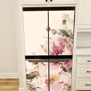 Peony Fridge Wrap Vintage Floral Boho Refrigerator Wrap Vinyl Side by ...