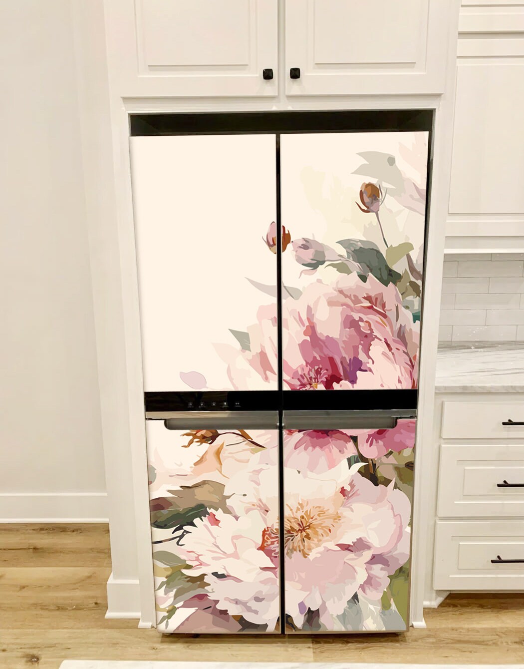 Peony Fridge Wrap Vintage Floral Boho Refrigerator Wrap Vinyl Side by ...