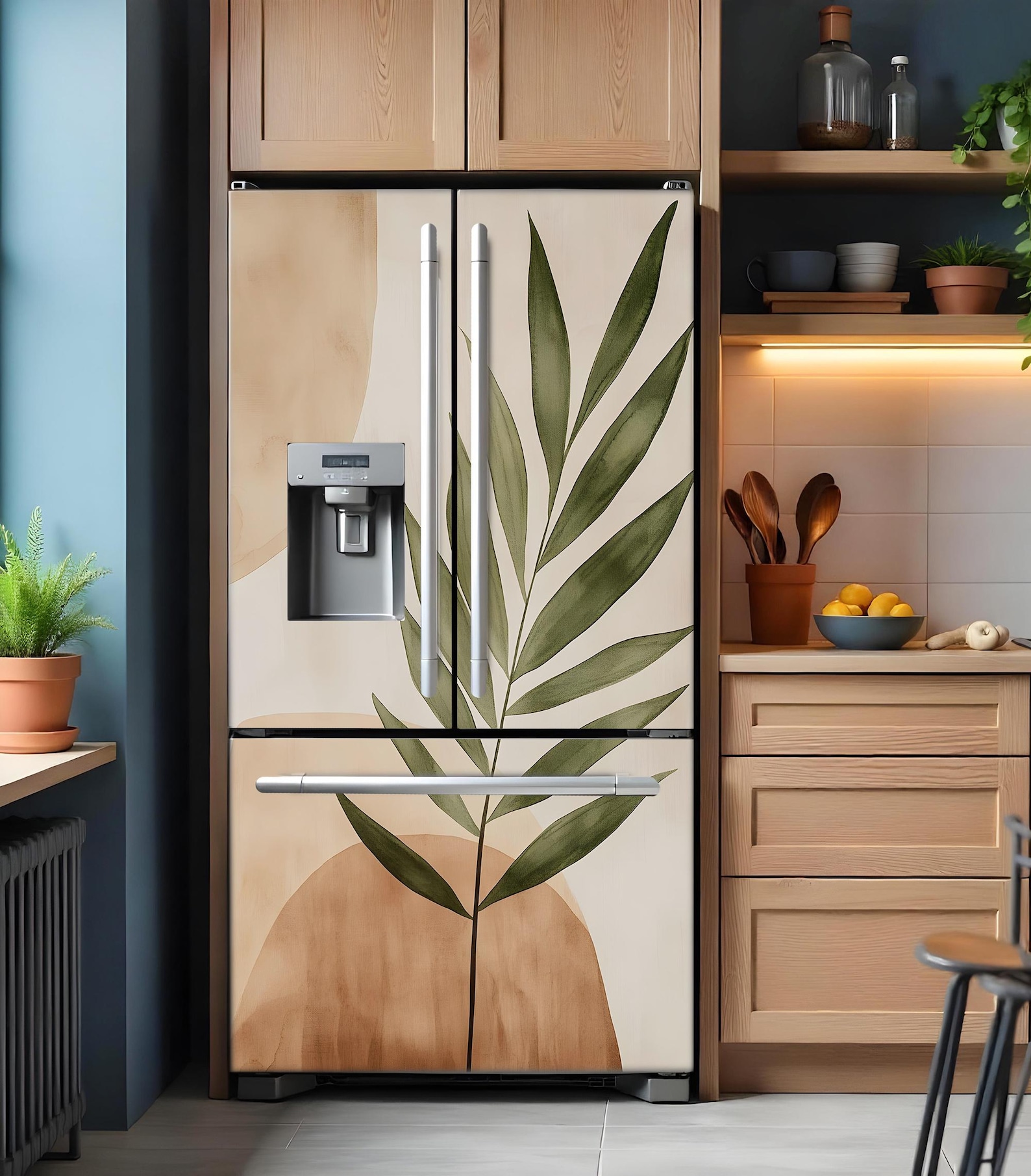 Boho Fridge Wrap Beige, Refrigerator Wrap Side by Side Vinyl, Fridge ...