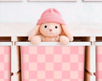 Pink Checkered Trofast Bin Stickers, IKEA Trofast Decals for Girls Toy Storage, Kids Playroom Organization Vinyl Wrap