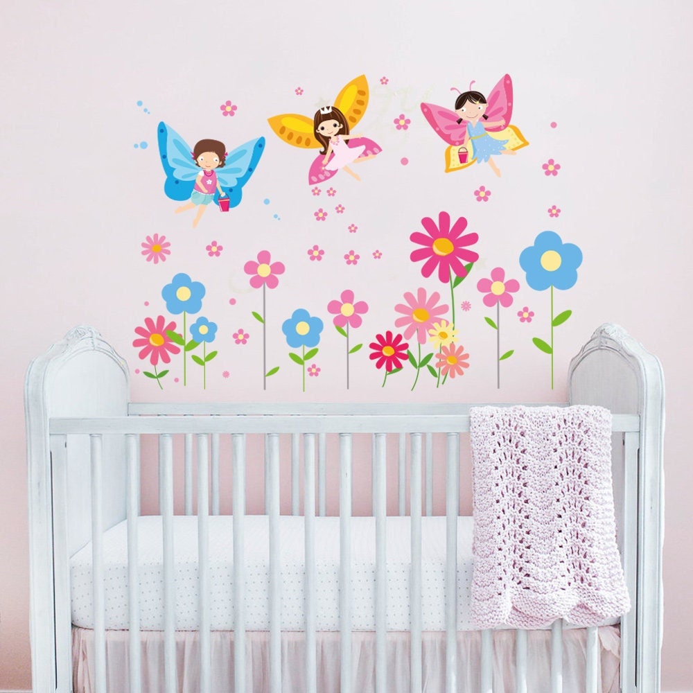 Fairy and Flowers Wall Decals, Girls Nursery Decor, Peel and Stick - Etsy