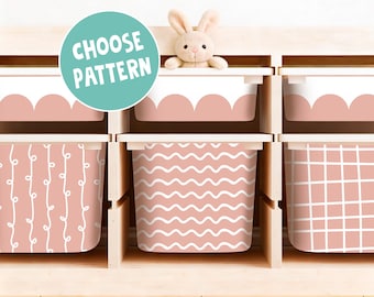IKEA Trofast Storage Box Stickers Beige Set, Mix Pattern Decals for Kids Toy Storage & Organization,  Striped, Scalloped Bin Vinyl Wrap