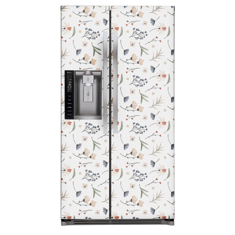 White Fridge Wrap Floral, Refrigerator Wrap Side by Side Vinyl