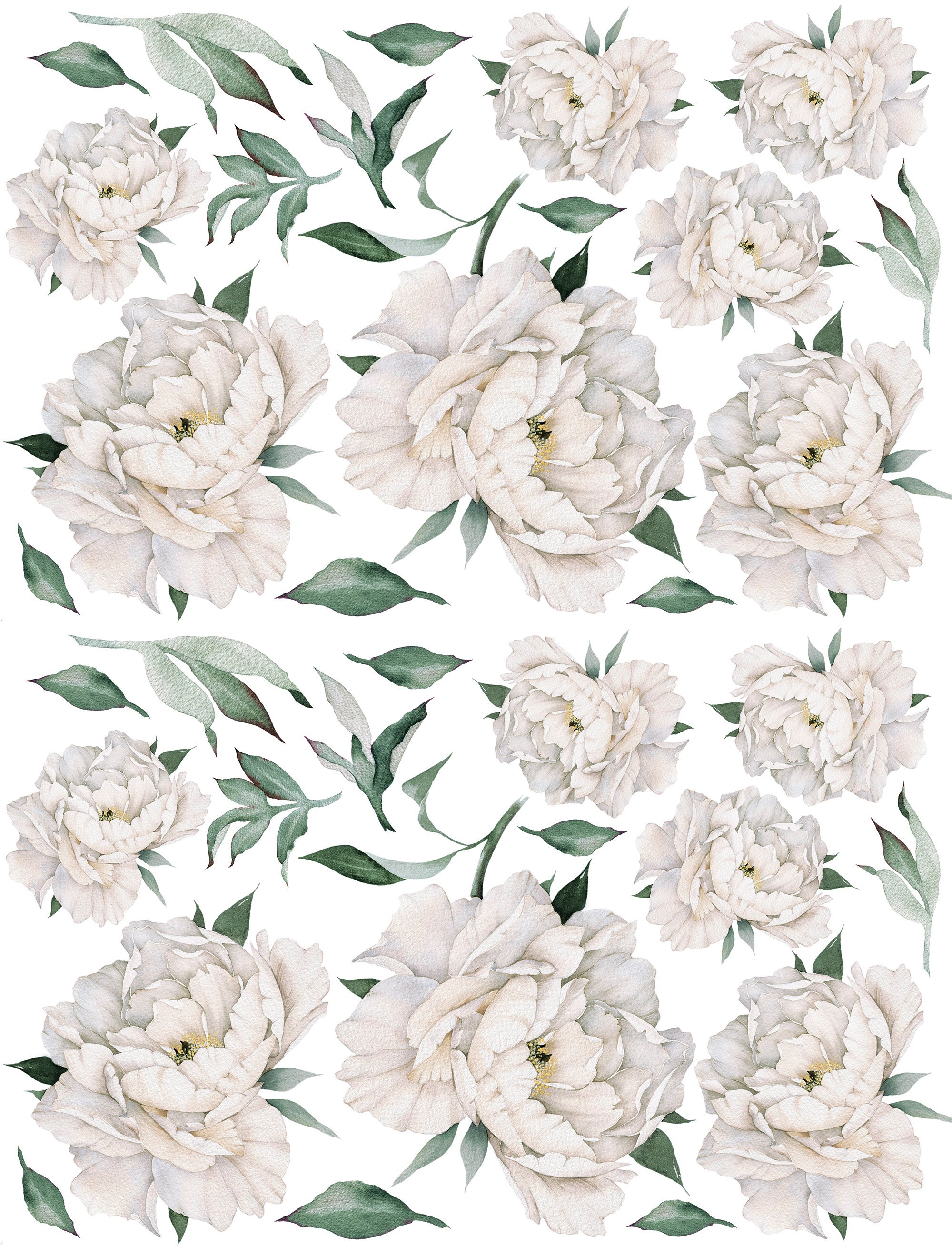 White Large Peonies Wall Decals Peony Flowers Wall Decal Set Etsy