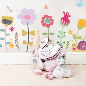 Cartoon Flower wall decals for Kids, Floral Wall Decals Girls, Girl's Room Wall Decals, Colorful Flower Wall Decals, Nursery decals Stickers
