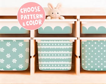 Trofast Storage Box Stickers Custom Set, IKEA Mix Pattern Decals for Kids Toy Storage & Organization,  Striped, Scalloped Bin Vinyl Wrap