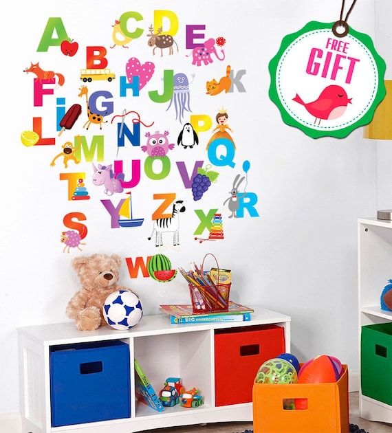 Alphabet Wall Decals, LARGE, Bold Design Letter Stickers, Kids Room De
