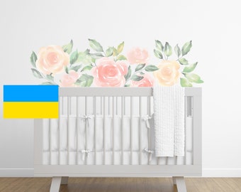 Rose Wall Decals, Floral Wall Decal, Rose Flower wall decals Nursery, Rose Flower Wall Stickers, Rose Vinyl Decals for Walls Peel and Stick