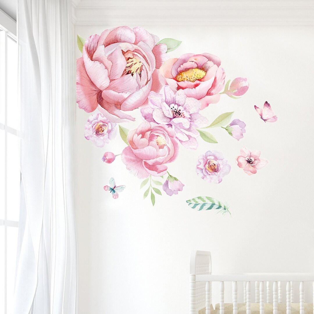 Peony Wall Decal, Nursery Wall Decal Girls, Peony Wall Stickers, Peony ...
