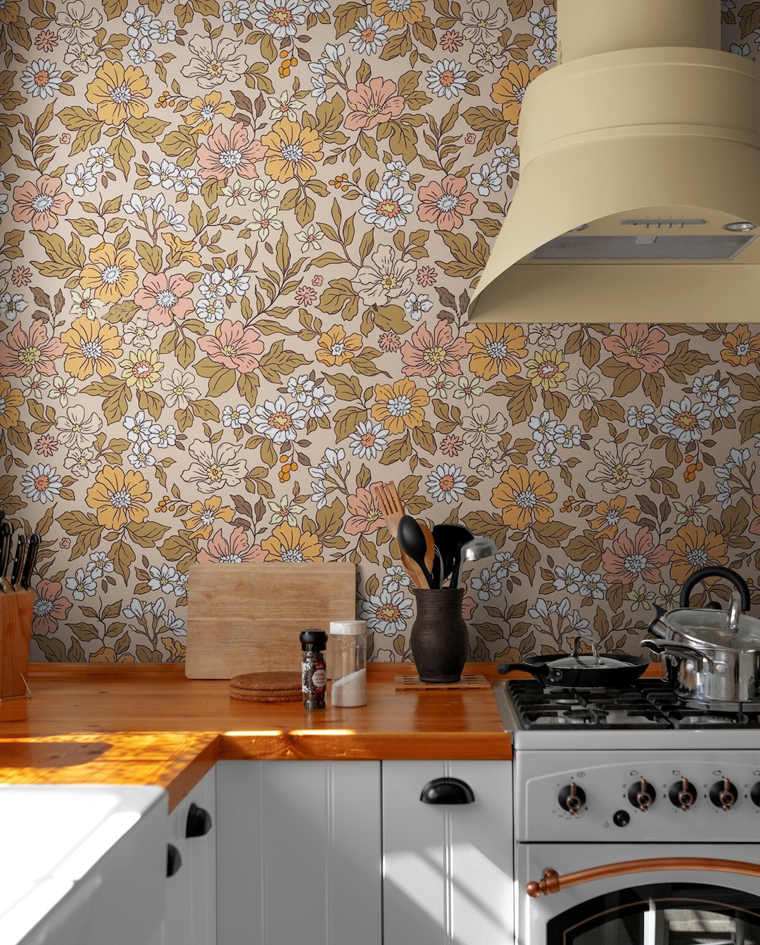 Vintage Flowers Wallpaper for Kitchen Peel & Stick Vintage - Etsy