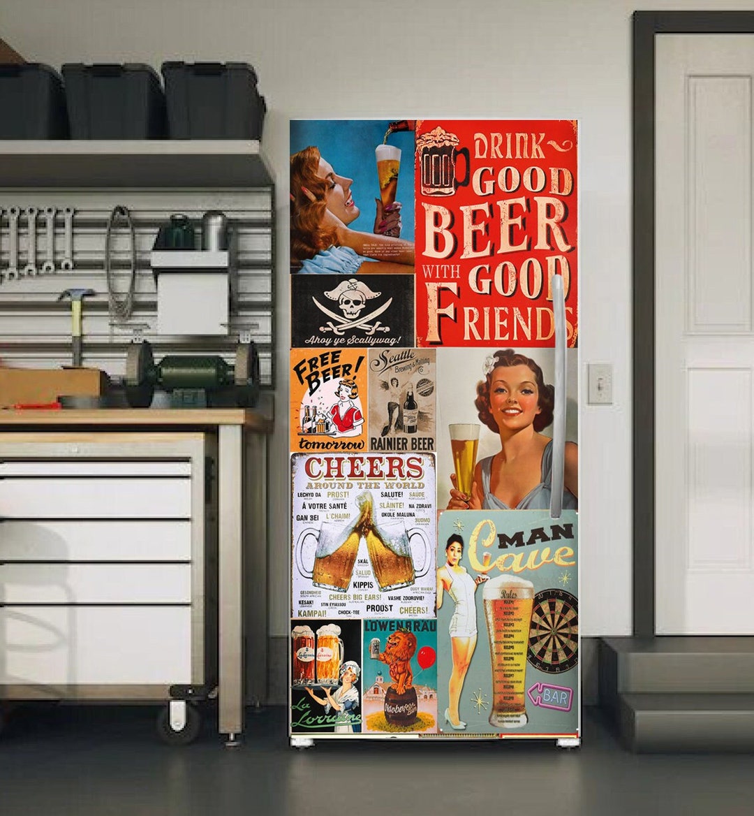 Beer Fridge Wrap Retro, Beer Fridge Decal, Refrigerator Wrap Vintage