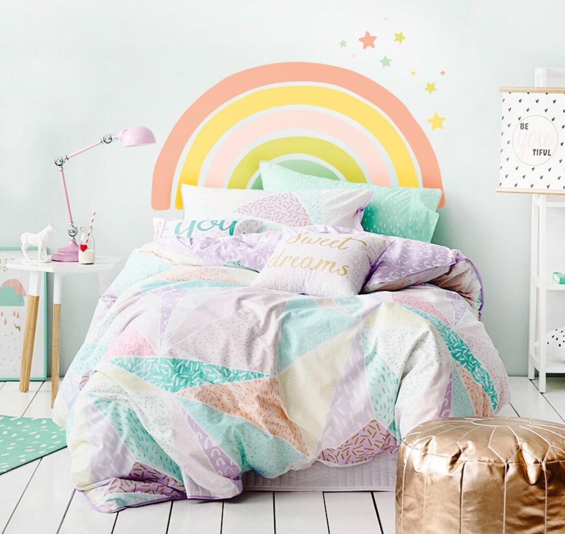 Rainbow Decals for Girl Room Pastel Rainbow Wall Decal Etsy