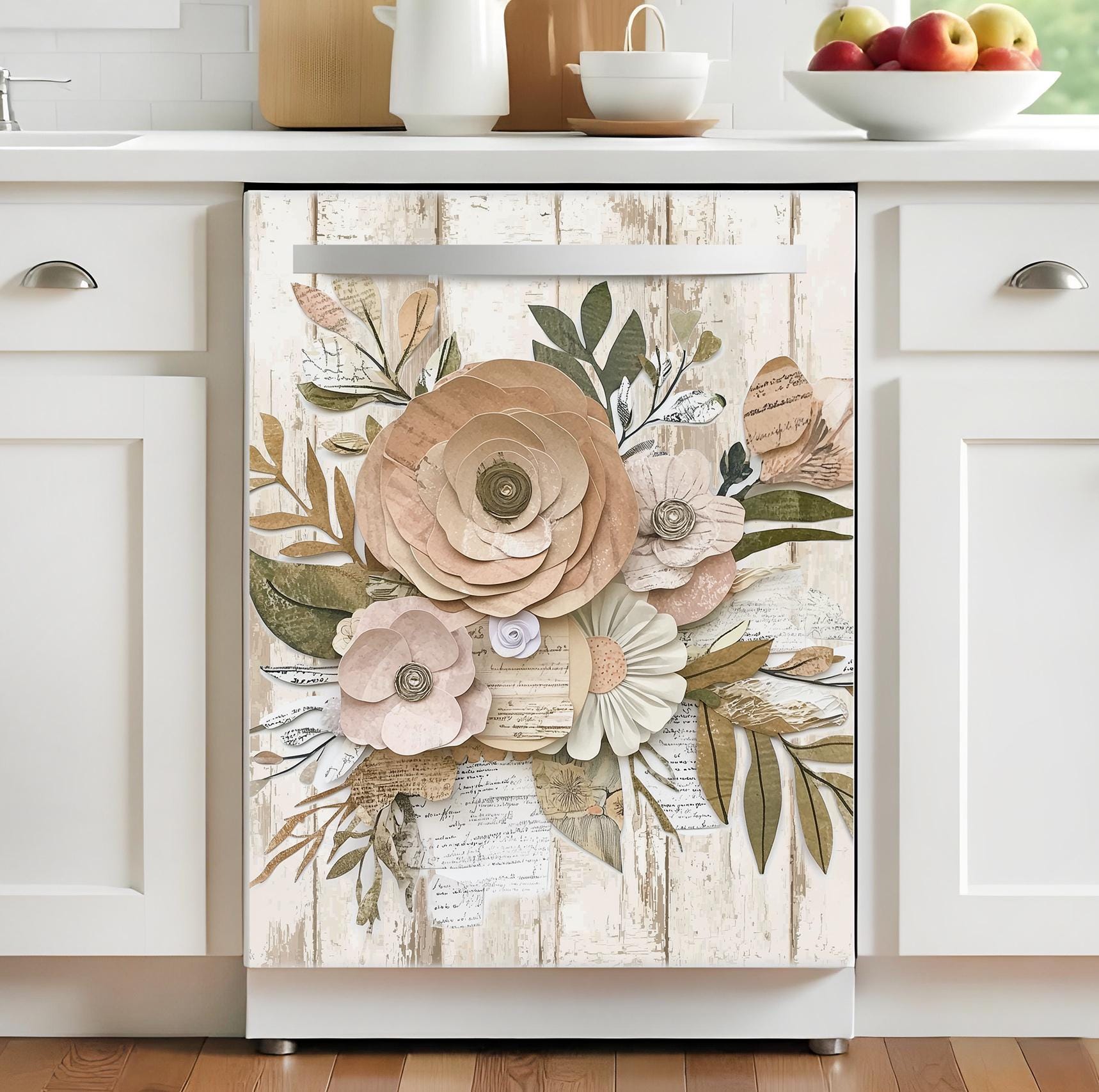 Fridge Wrap Floral Beige, Refrigerator Wrap Vinyl Side by Side Top ...
