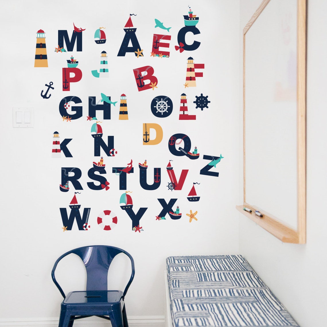 Nursery Alphabet, Alphabet Wall Decal, Upper-case Alphabet Wall Decal ...