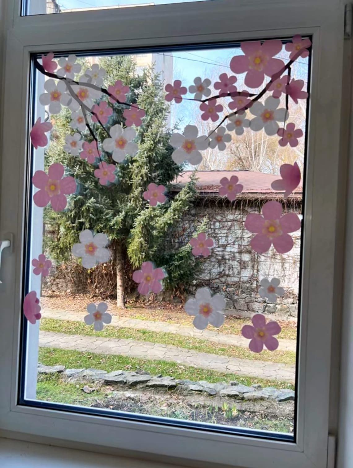 Cherry Blossoms Window Decals, Spring Branch Pink Flower Window ...