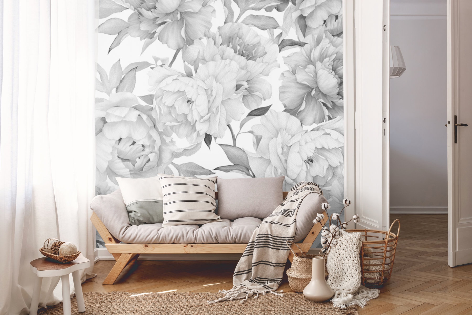 Peony Wall Mural Black and White Wall Murals Peel and Stick Etsy UK