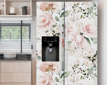 Kühlschrank Wrap Vinyl Floral Pastell Kühlschrank Wrap Side by Side Oben Unten Gefrierschrank Dekorativer Kühlschrank Aufkleber Selbstklebende Blume Küche Decor