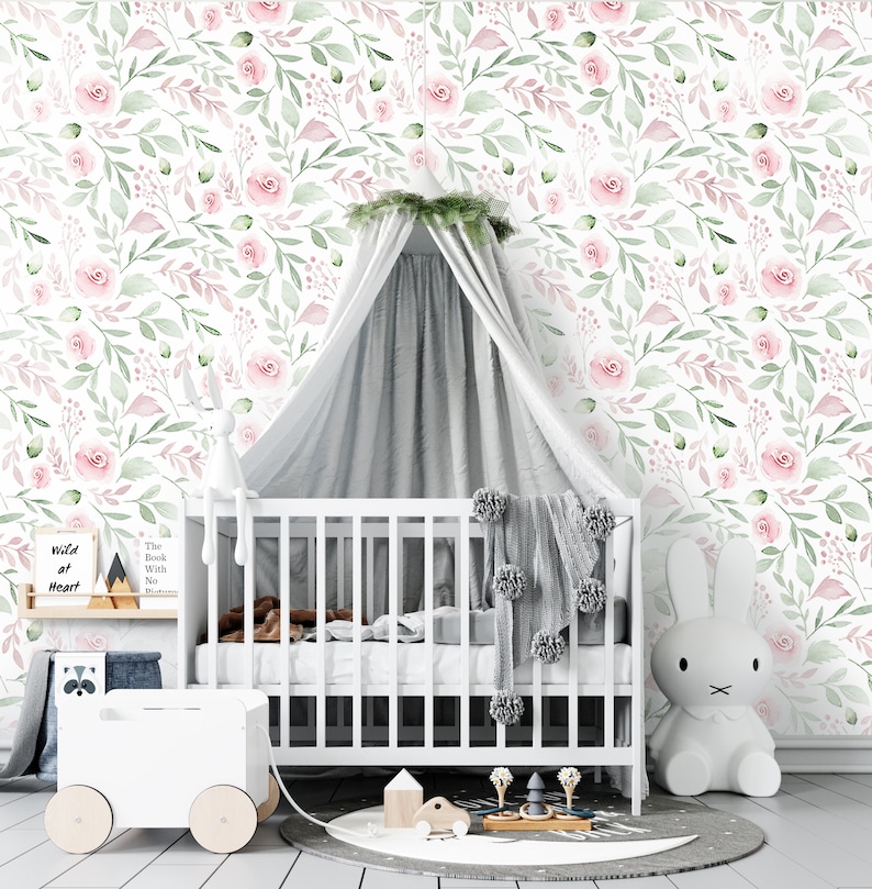Floral Wallpaper Nursery or Girls Room Flower Wallpaper Peel Etsy