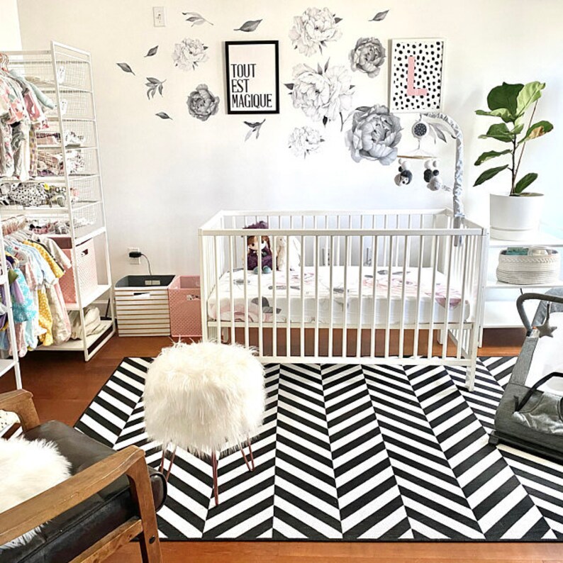 Peony Wall Decals Black and White Floral Wall Decals Etsy