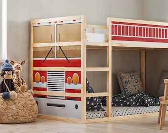 Fire Truck KURA Bed Decals for Boys, IKEA Kura Bed Stickers Cars, Removable Vinyl Wrap Kids Room