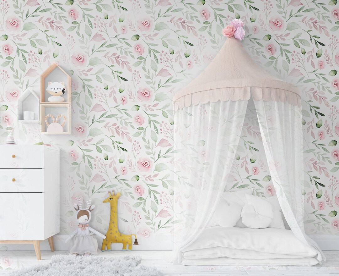 Floral Wallpaper Nursery or Girls Room, Flower Wallpaper Peel & Stick