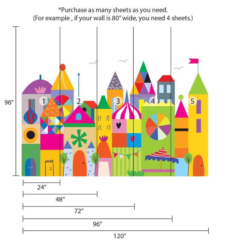 Cartoon City Wall Mural Kids Wall Mural Cityscape Wall Murals for Kids Murals for Walls Cityscape Town Wall Mural Peel and Stick Kids