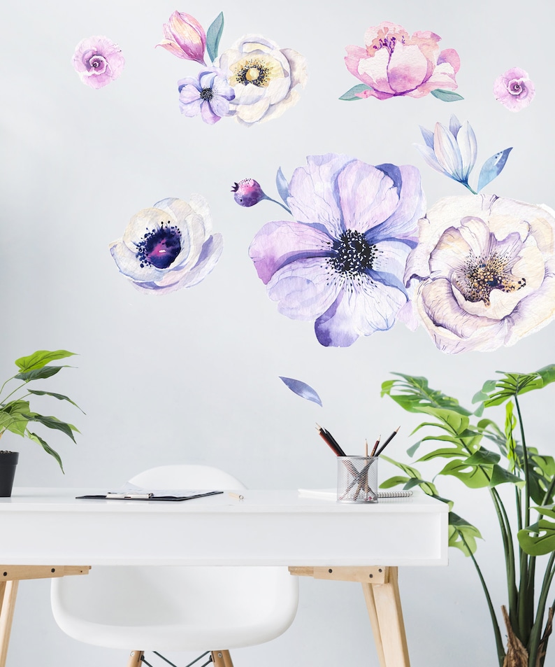 Purple Floral Wall Decals Peony Flower Wall Decals Nursery Etsy