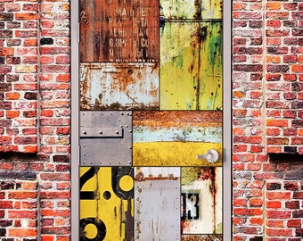 Metal Grunge Door Wrap, Door Mural for Boys Room, Man Cave Door Skin Peel & Stick Removable Wallpaper Vinyl Decals, Garage Door Cover Decor