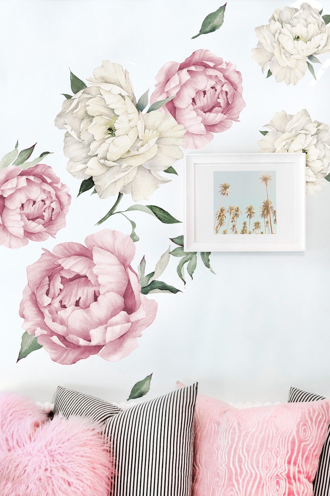 Peony Wall Decal for Girls Nursery, Floral Wall Decal, Pink Flowers ...