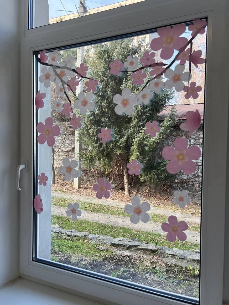Cherry Blossoms Window Decals, Spring Branch Pink Flower Window ...