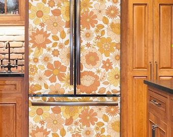 Naklejka na lodówkę w stylu retro z motywem kwiatowym, boho, winylowa, obok siebie, vintage, kwiatowa, dekoracyjna, samoprzylepna, skórka, dekoracja kuchenna