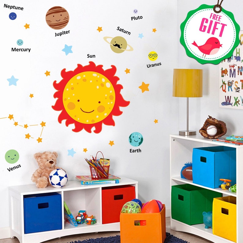 Solar System Wall Decal, Planet Wall Decals for Kids Room, Space Decal ...