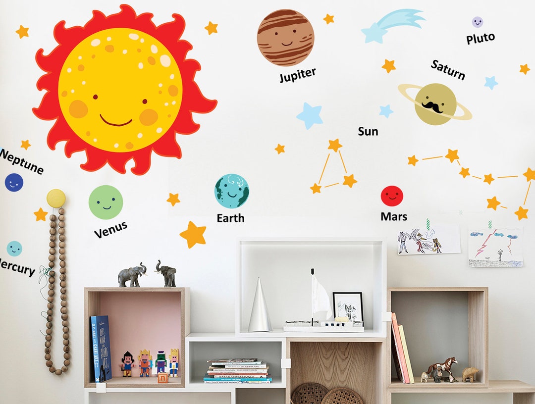 Solar System Wall Decal, Planet Wall Decals for Kids Room, Space Decal ...