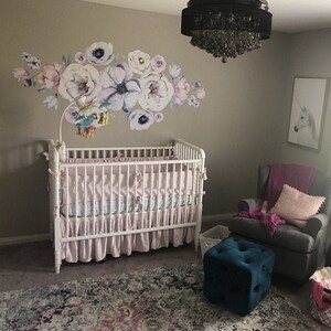 Purple Floral Wall Decals, Peony Flower Wall Decals Nursery, Watercolor ...