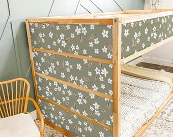 Floral KURA Bed Decals for Girls, IKEA Kura Bed Stickers, Sage Green Kids Room Vinyl Decor
