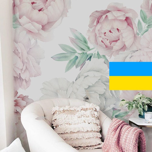 Pink Peony Wallpaper Mural Nursery Peel and Stick Peonies | Etsy