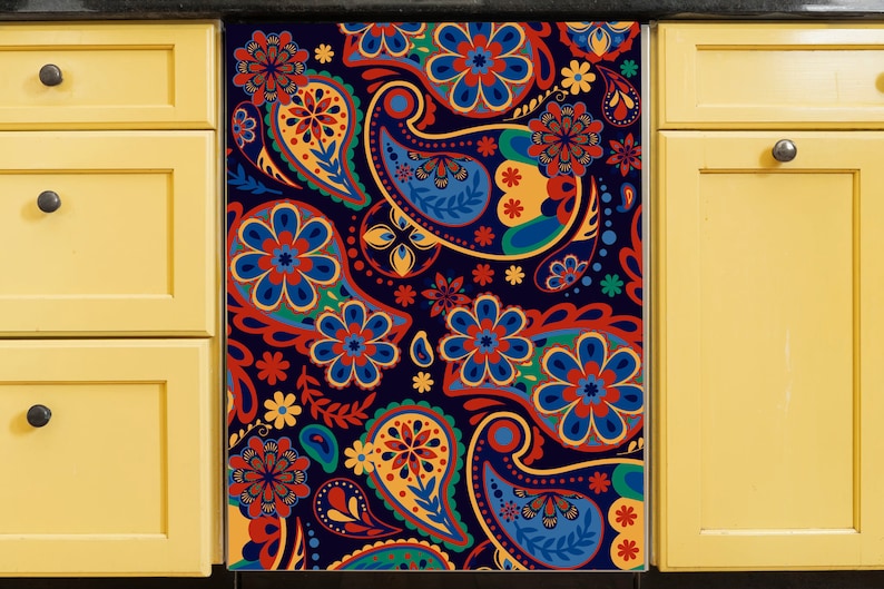 Kitchen Dishwasher Cover Ethnic Paisley Vinyl Etsy