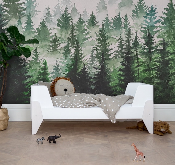 Kids Wallpaper Forest, Woodland Wallpaper for Boys Room, Boys Wallpaper for Bedroom Peel & Stick, Watercolor Forest Pine Wood Mural Vinyl