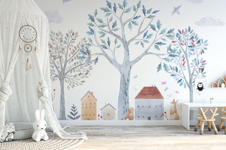 Forest Wallpaper Nursery or Girls Room Woodland Wallpaper Etsy