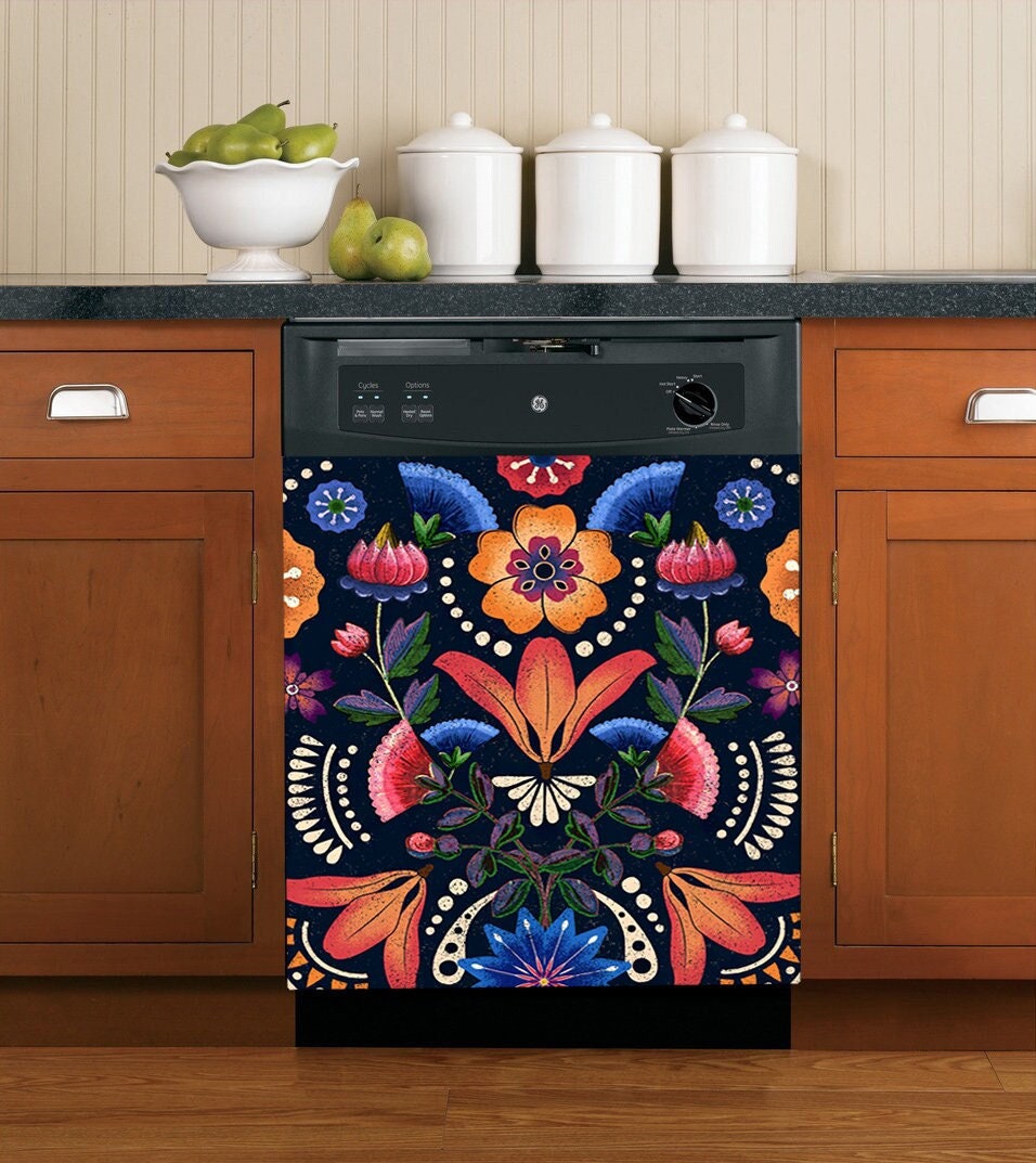 Kitchen Dishwasher Cover Mexican Ethnic, Vinyl Dishwasher Decal