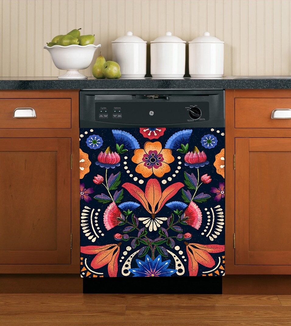 Kitchen Dishwasher  Cover Mexican Ethnic, Vinyl Dishwasher Decal Sticker