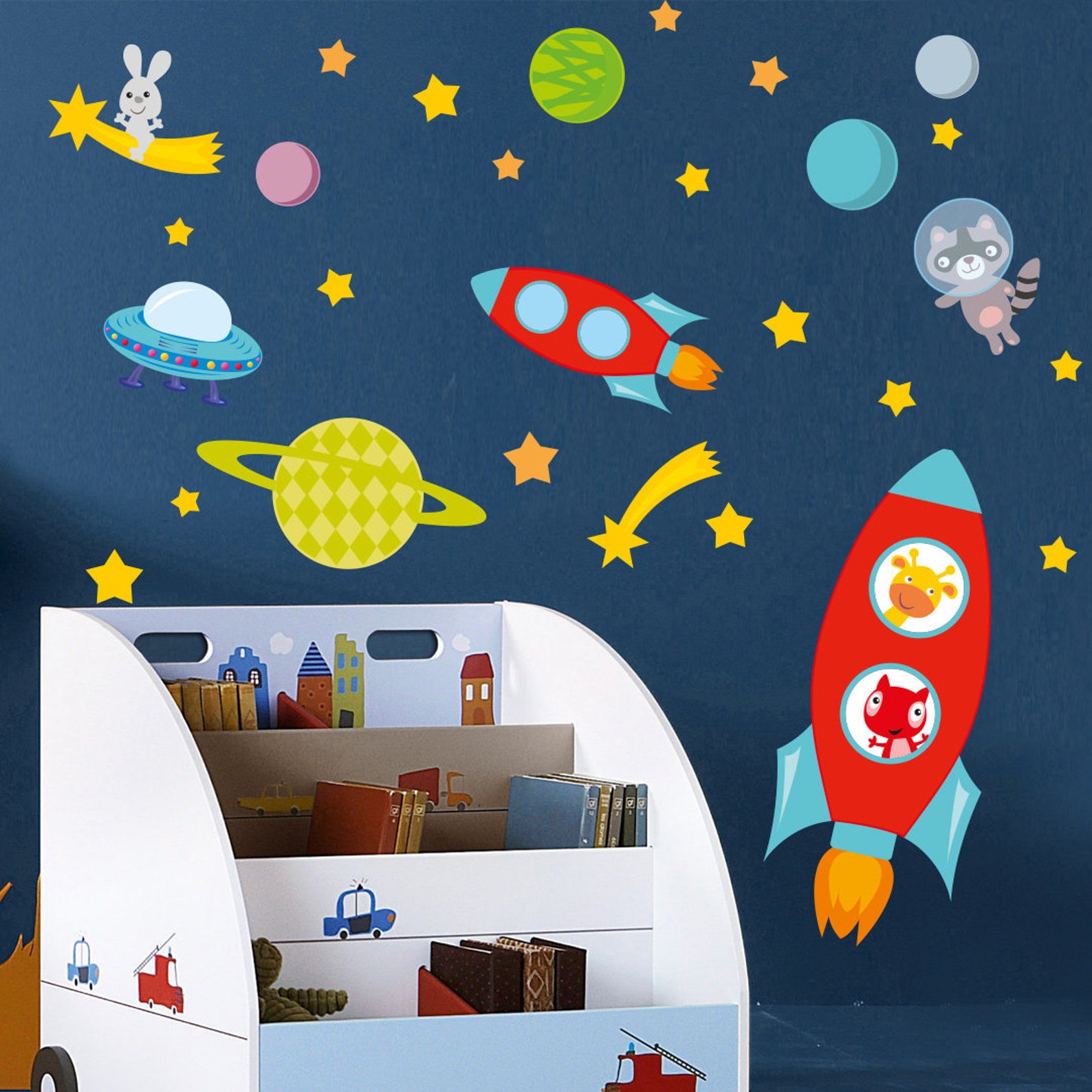 Space Wall Decals Astronaut Wall Decal Space Decal Rocket Etsy