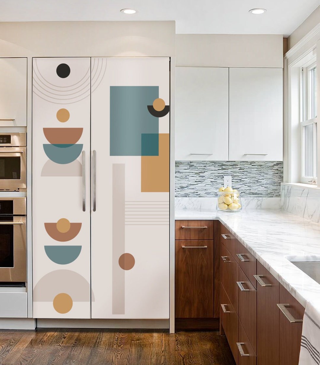 Geometric Fridge Wrap, Boho Refrigerator Wrap Vinyl Side by Side, Decorative Top Bottom Fridge