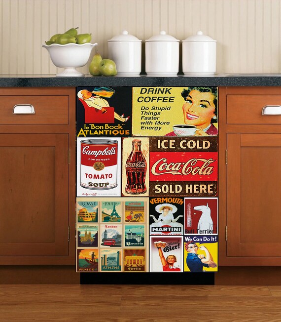 Dishwasher Cover Vintage Retro Kitchen Dishwasher Etsy