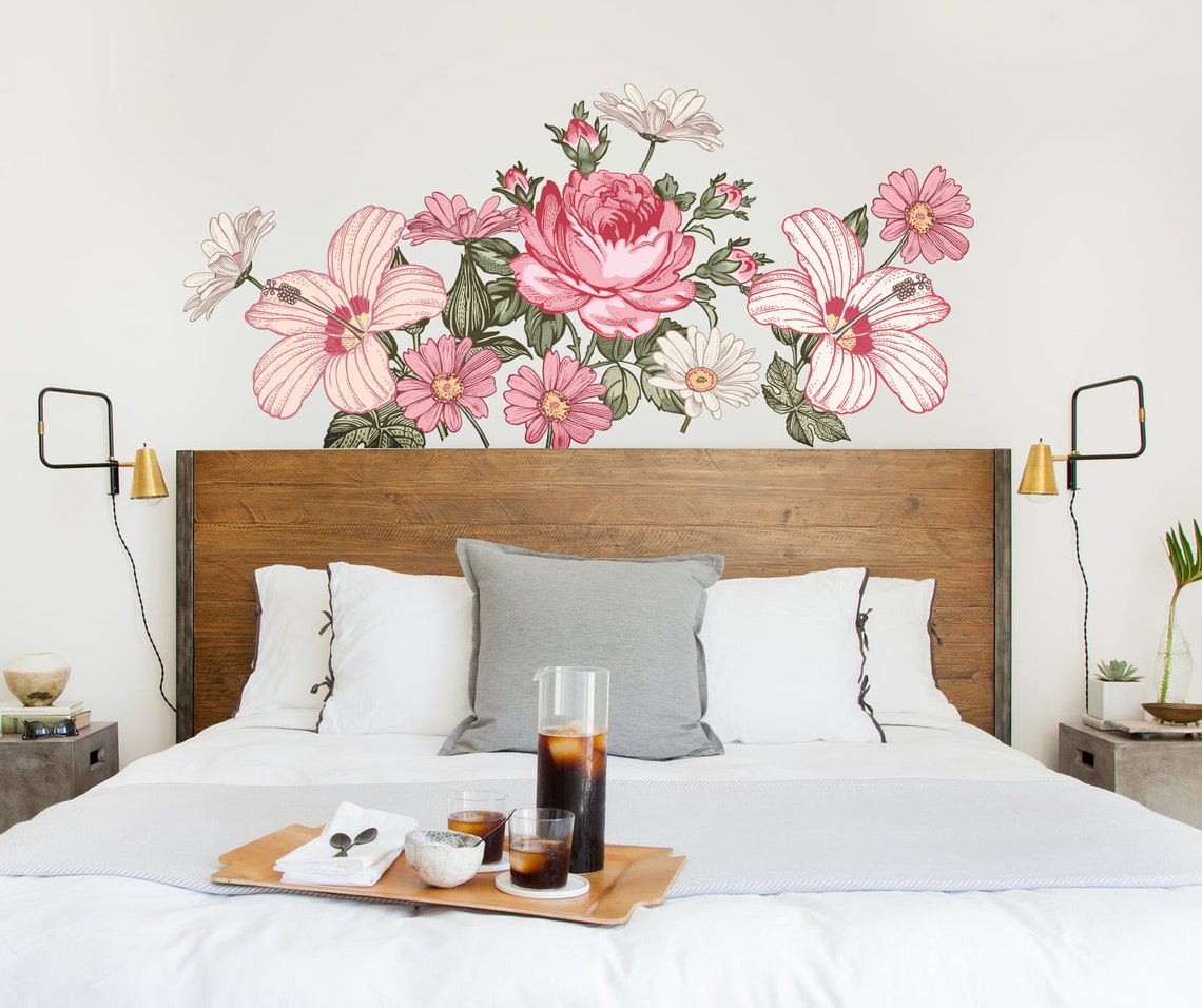 Floral Wall Decals Nursery Pink Flower Wall Decal for Girl Etsy