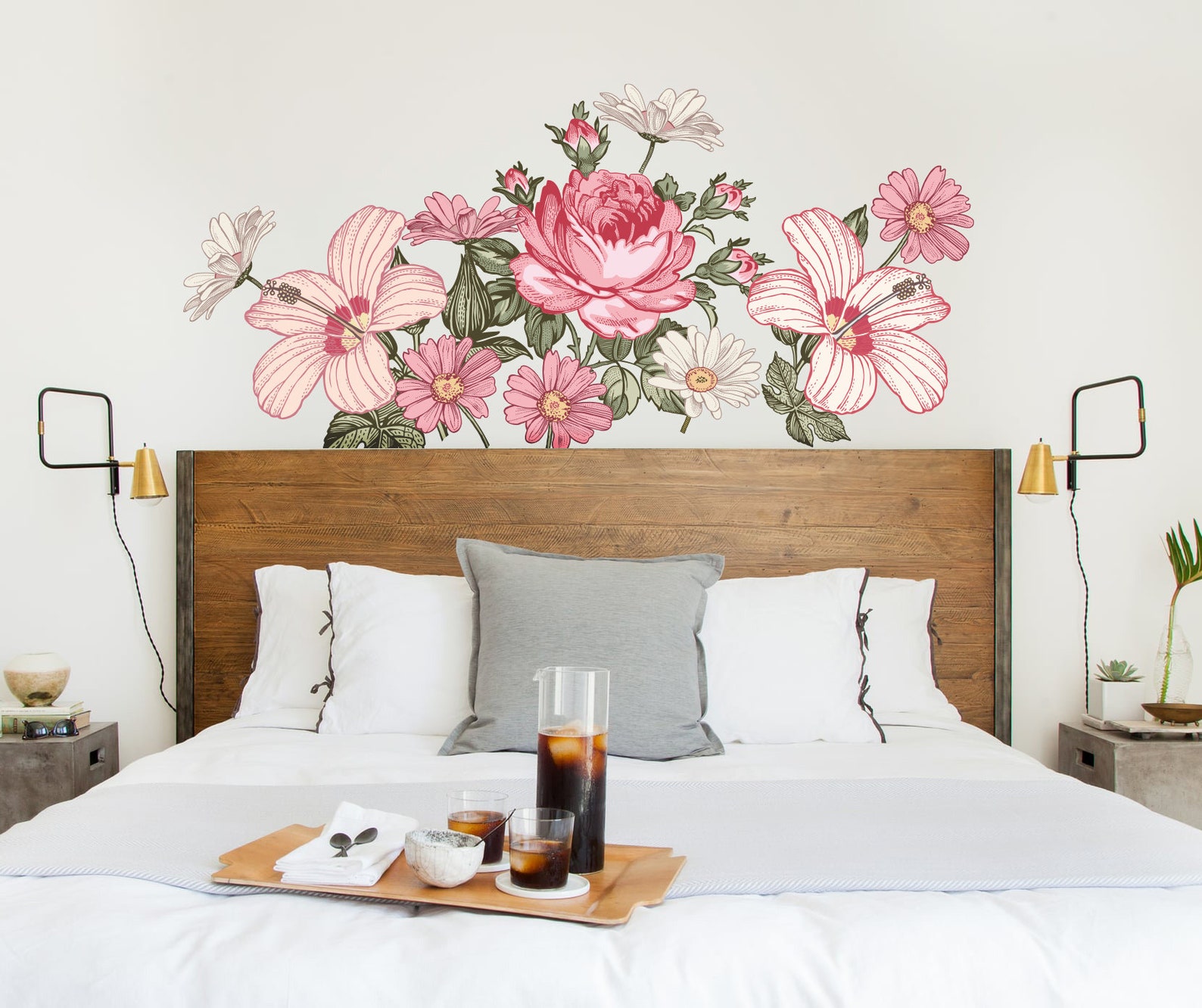 Floral Wall Decals Nursery Pink Flower Wall Decal for Girl Etsy