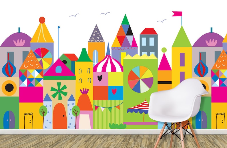 Cartoon City Wall Mural Kids Wall Mural Cityscape Wall Murals for Kids Murals for Walls Cityscape Town Wall Mural Peel and Stick Kids