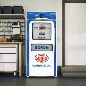 Retro Gas Pump Refrigerator Wrap, Vintage Fridge Wrap, Old Gas Pump Garage Fridge Vinyl Decal Side by Side, Man Cave Refrigerator Skin Mural