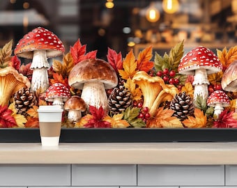 Pegatinas de setas otoñales para ventanas, adhesivos para escaparates de otoño, decoración para escaparates de cafeterías y comercios en Acción de Gracias.