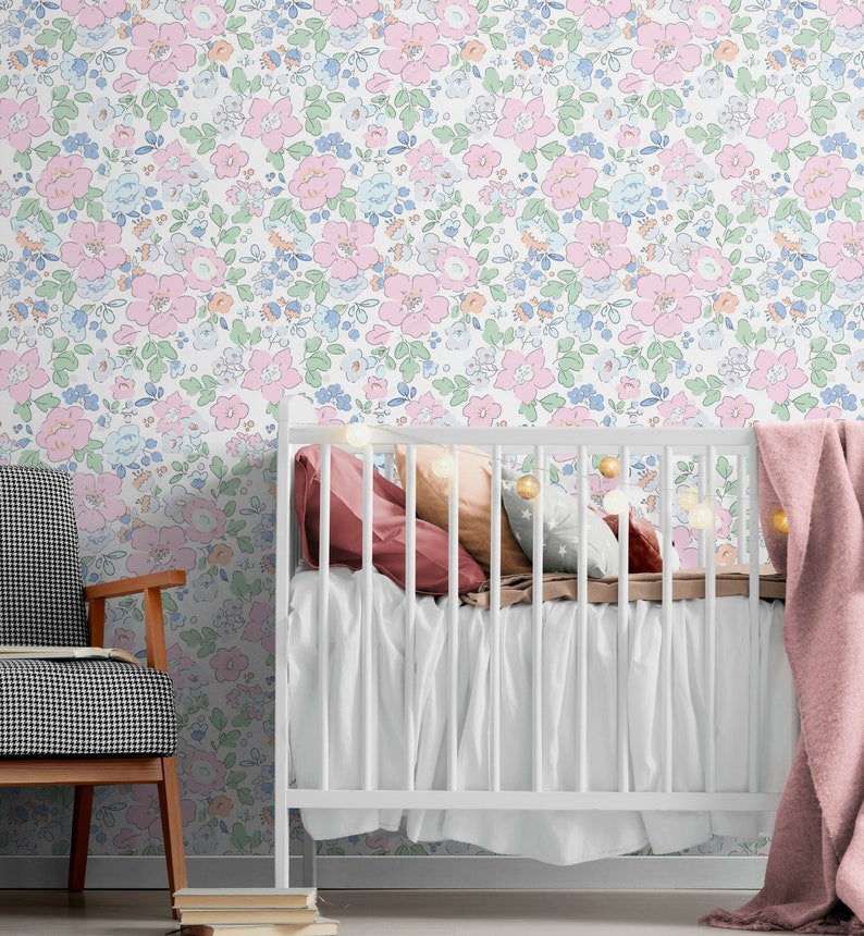 Pink Floral Wallpaper Nursery or Girls Room Flower Wallpaper - Etsy